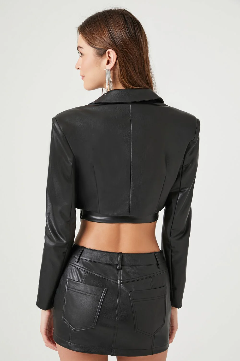 Cropped Faux Leather Blazer - Image 3