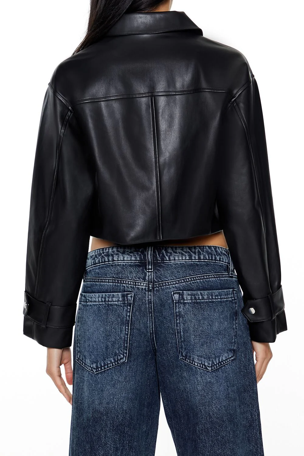 Cropped Faux Leather Moto Jacket - Image 5