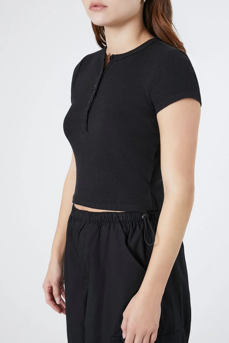 Ribbed Henley Crop Top - Image 2