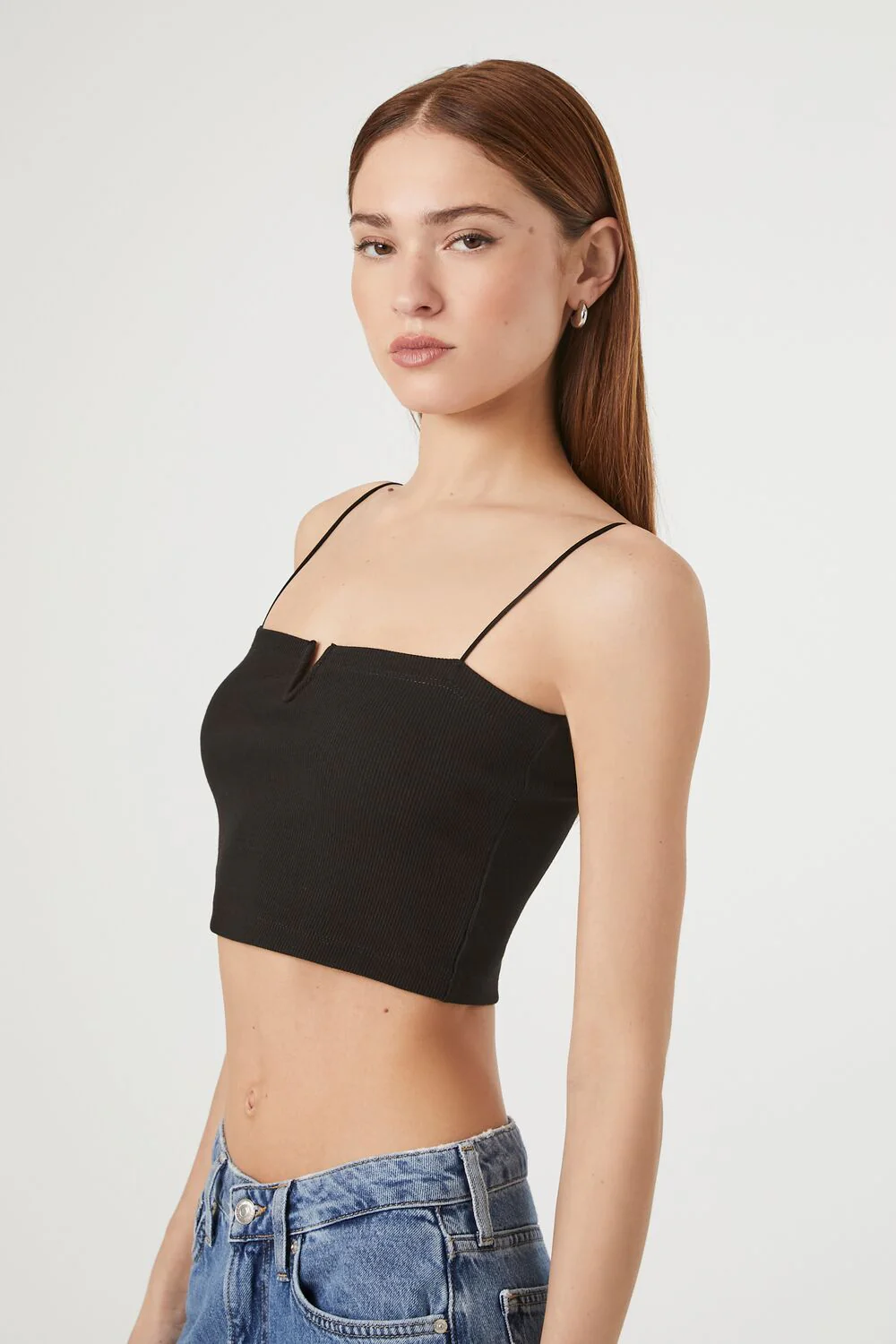 Notched Rib-Knit Cropped Cami - Image 2