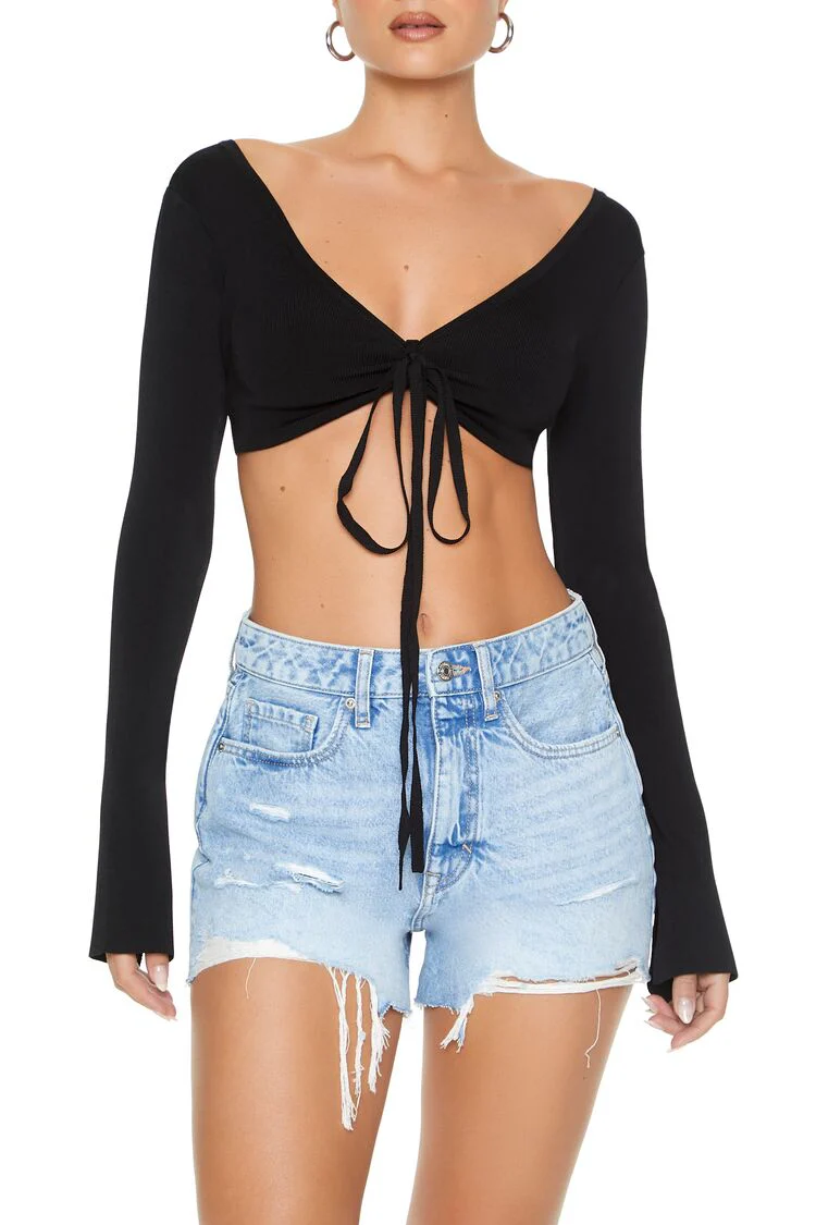 Tie-Front Sweater-Knit Crop Top - Image 5