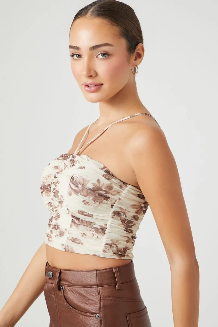 Mesh Floral Print Cropped Cami - Image 2