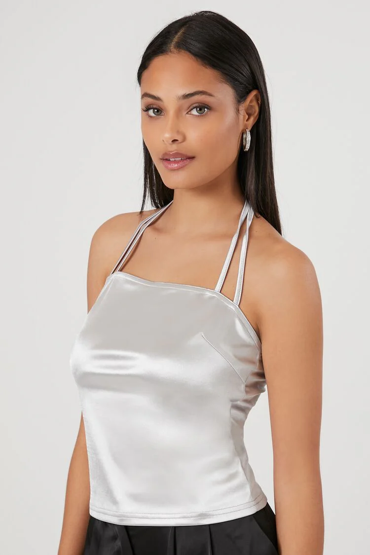 Metallic Dual-Tie Halter Top - Image 2