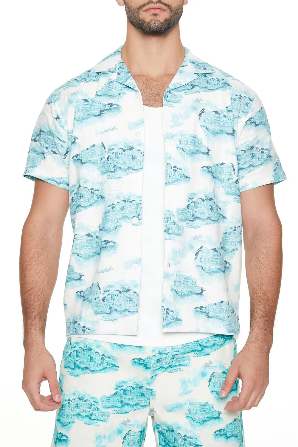 Linen-Blend Cityscape Print Shirt - Image 5