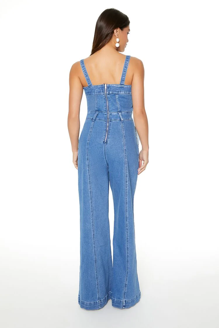 Denim Wide-Leg Jumpsuit - Image 3