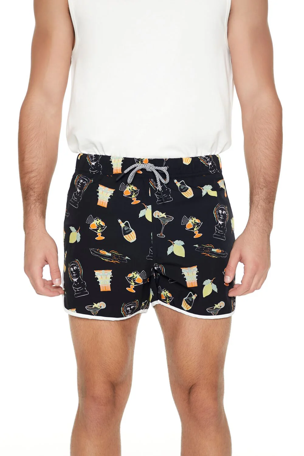 Short Inseam Drink Print Swim Trunks - Image 6