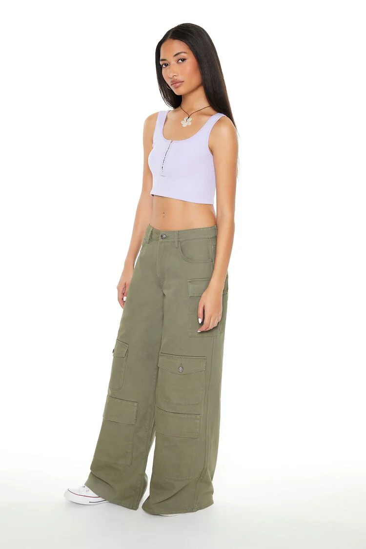 Twill Wide-Leg Cargo Pants - Image 2