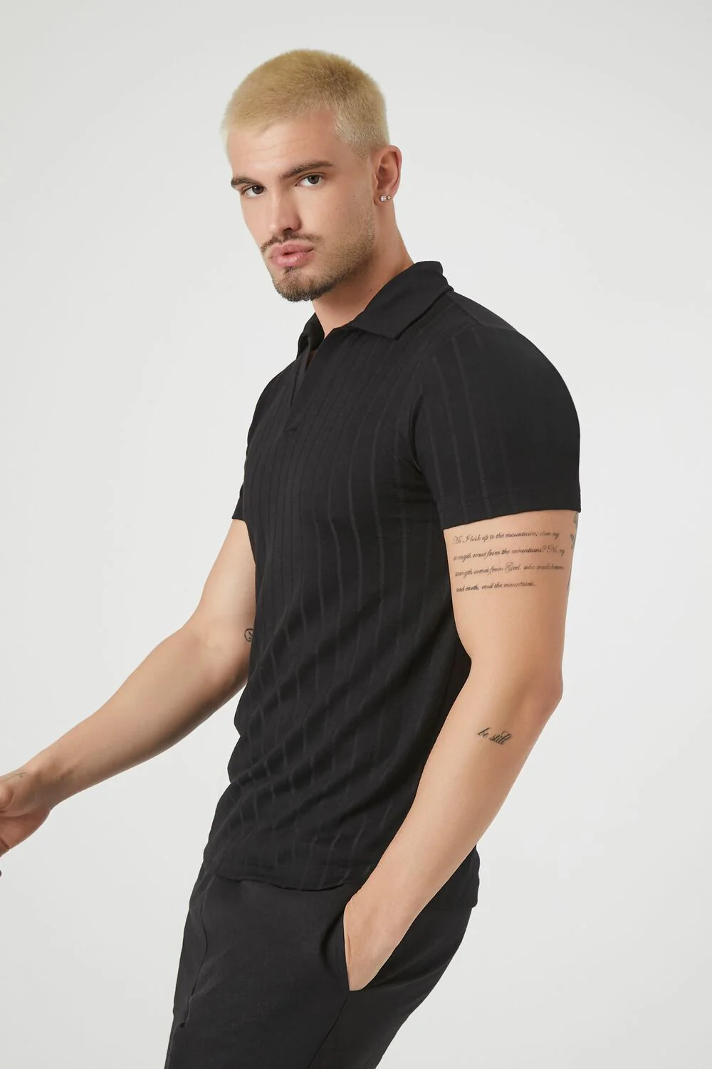 Ribbed Split-Neck Polo Shirt - Image 2