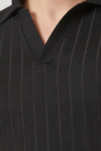 Ribbed Split-Neck Polo Shirt - Image 5