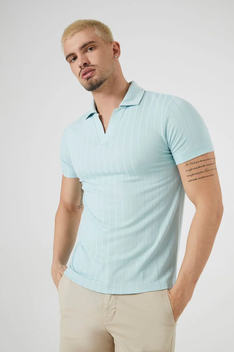 Ribbed Split-Neck Polo Shirt - Image 6