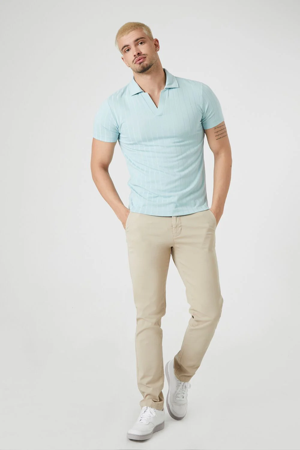 Ribbed Split-Neck Polo Shirt - Image 9