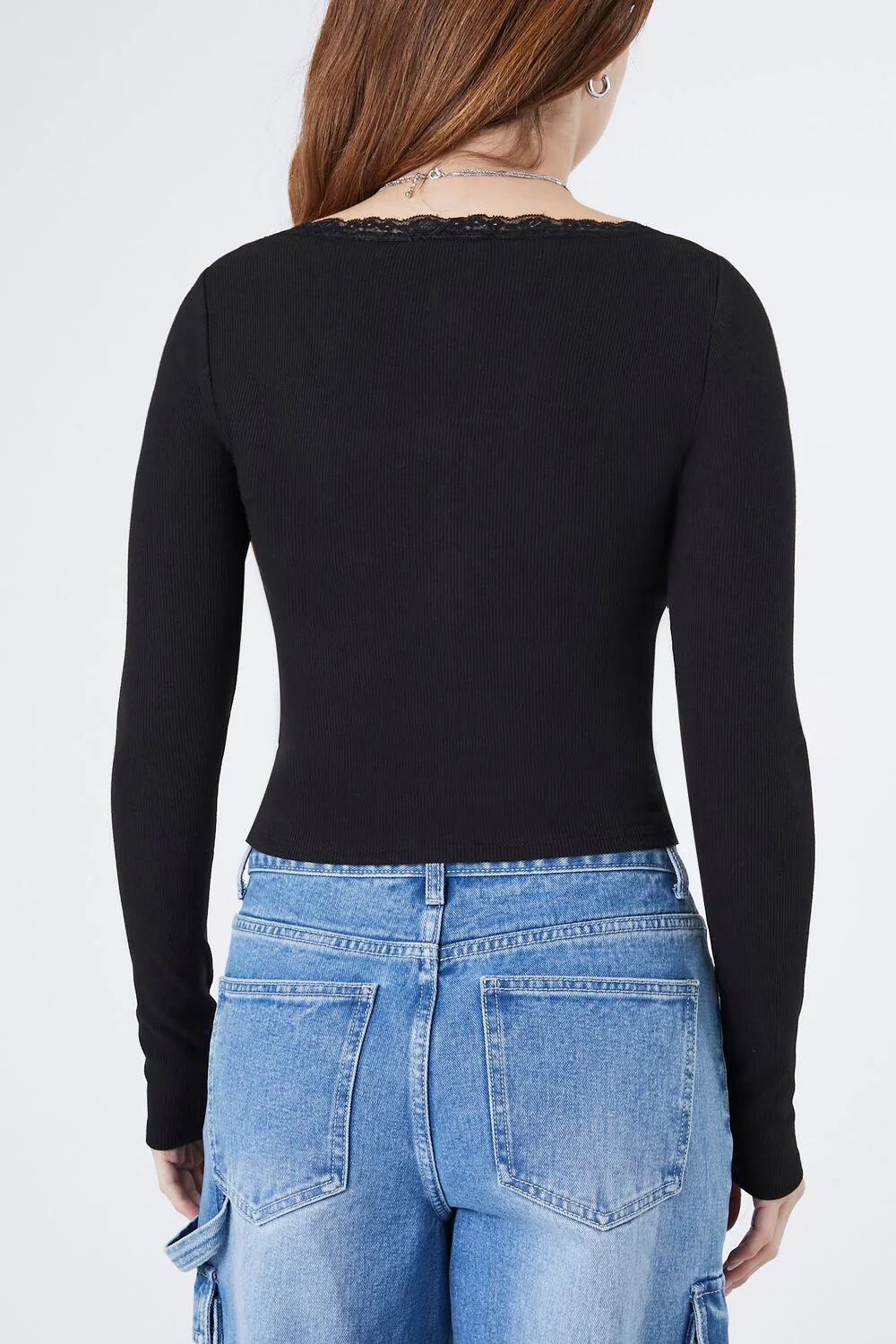 Ribbed Lace-Trim Henley Top - Image 3