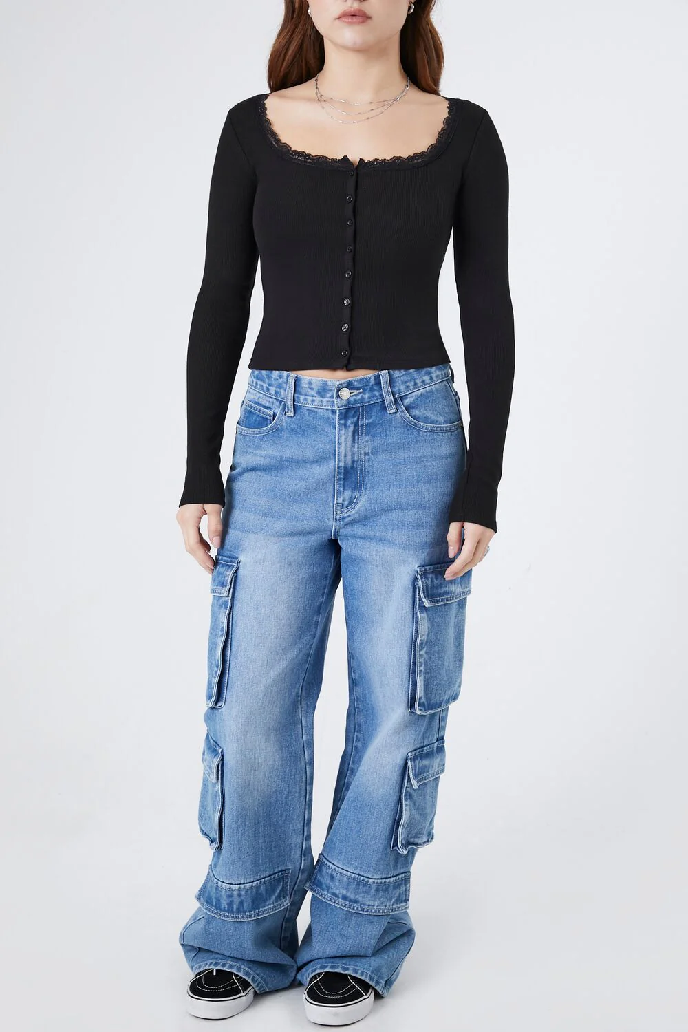 Ribbed Lace-Trim Henley Top - Image 4