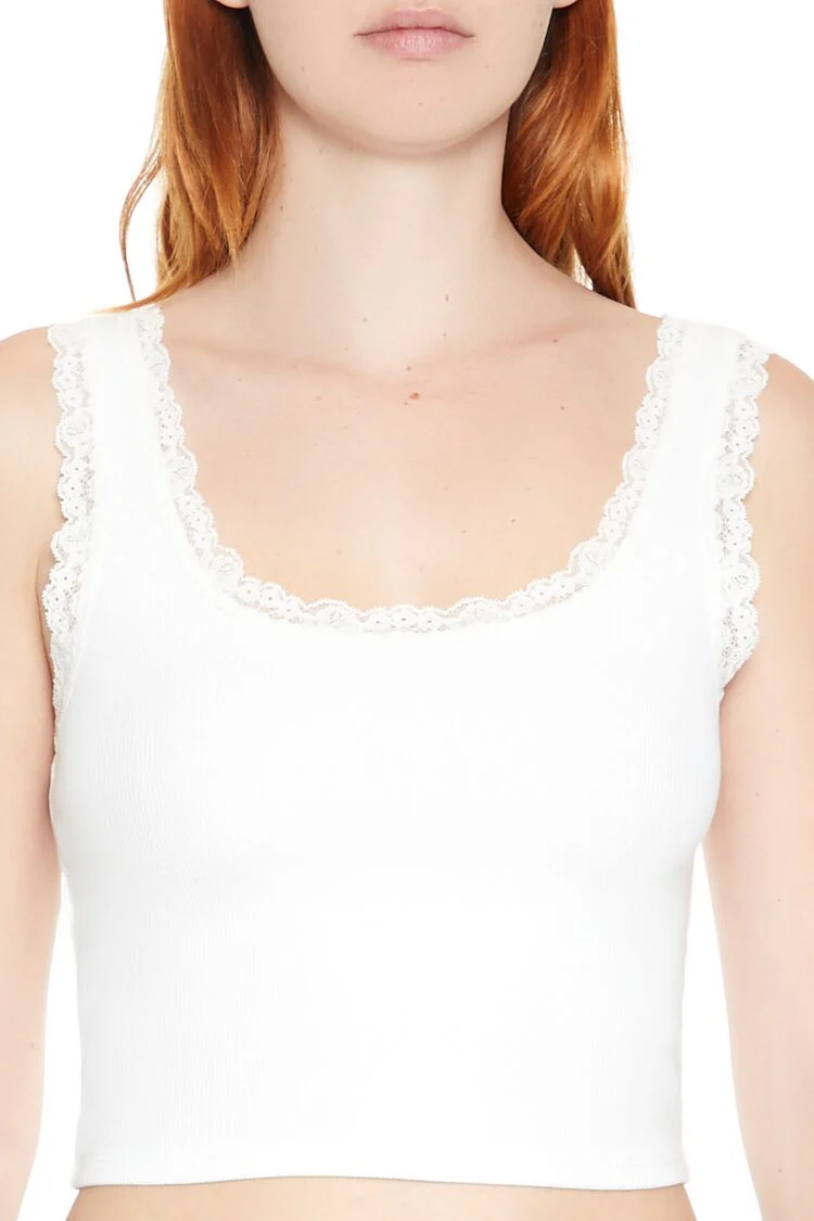 Lace-Trim Cropped Tank Top - Image 3