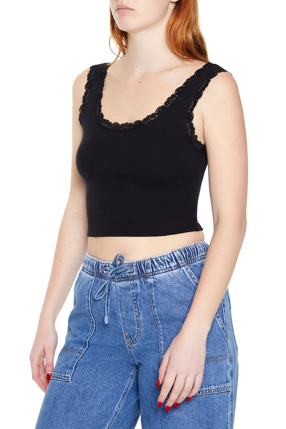 Lace-Trim Cropped Tank Top - Image 9