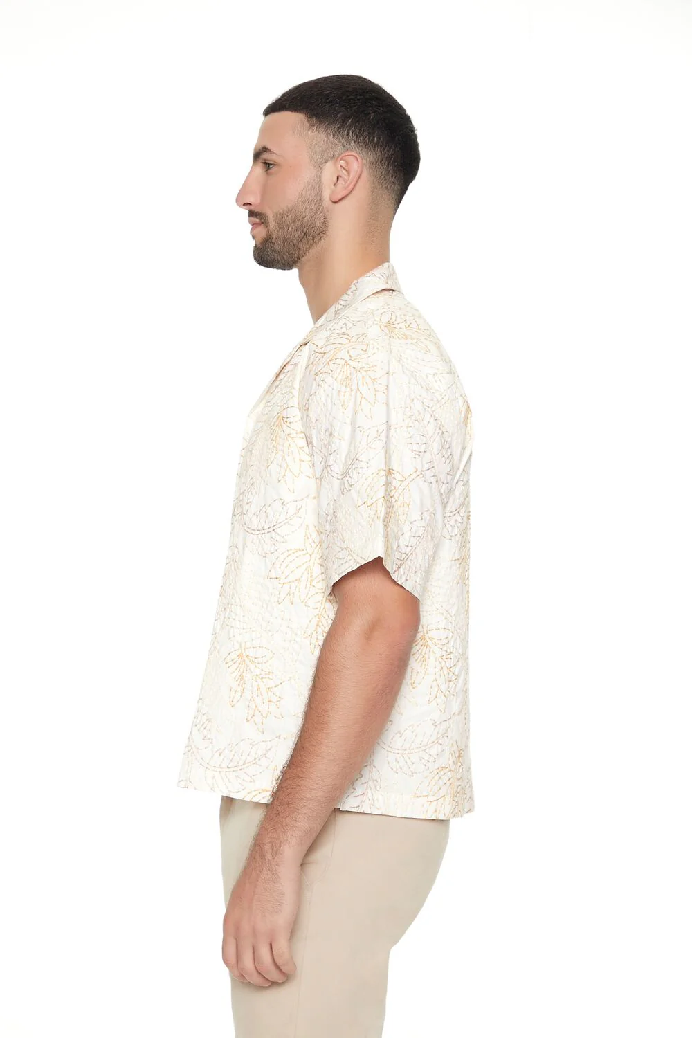 Cropped Embroidered Leaf Print Shirt - Image 2