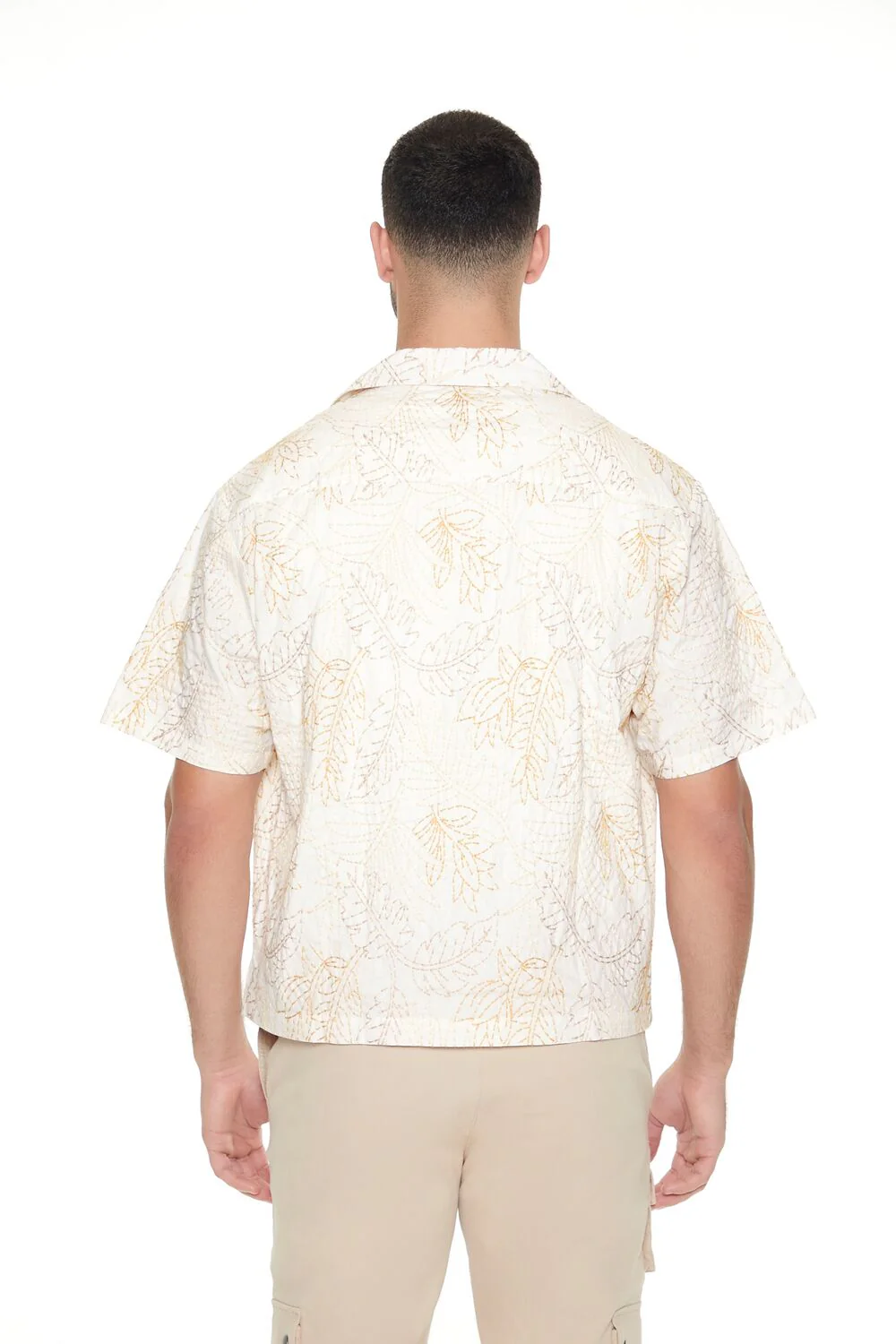 Cropped Embroidered Leaf Print Shirt - Image 3