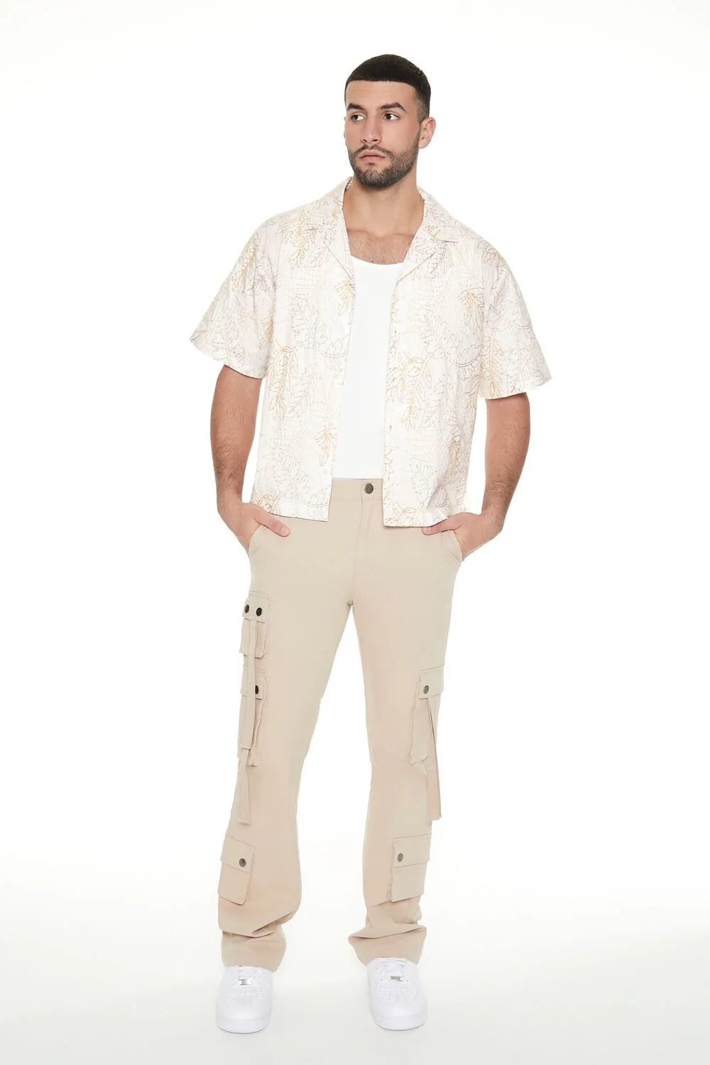 Cropped Embroidered Leaf Print Shirt - Image 4