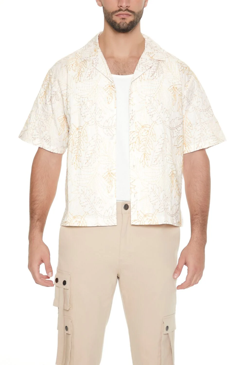 Cropped Embroidered Leaf Print Shirt - Image 5