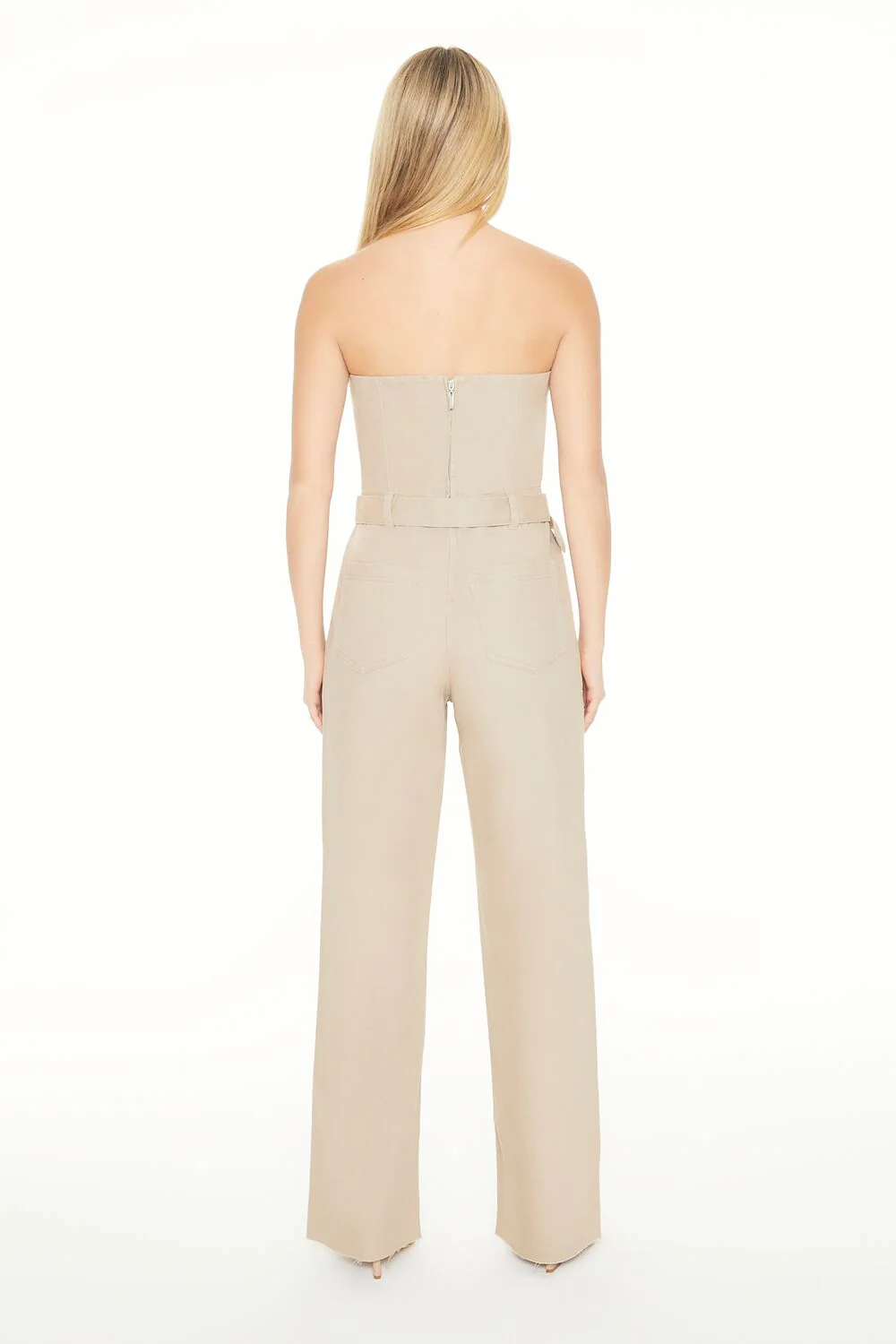 Strapless Belted Denim Jumpsuit - Image 3