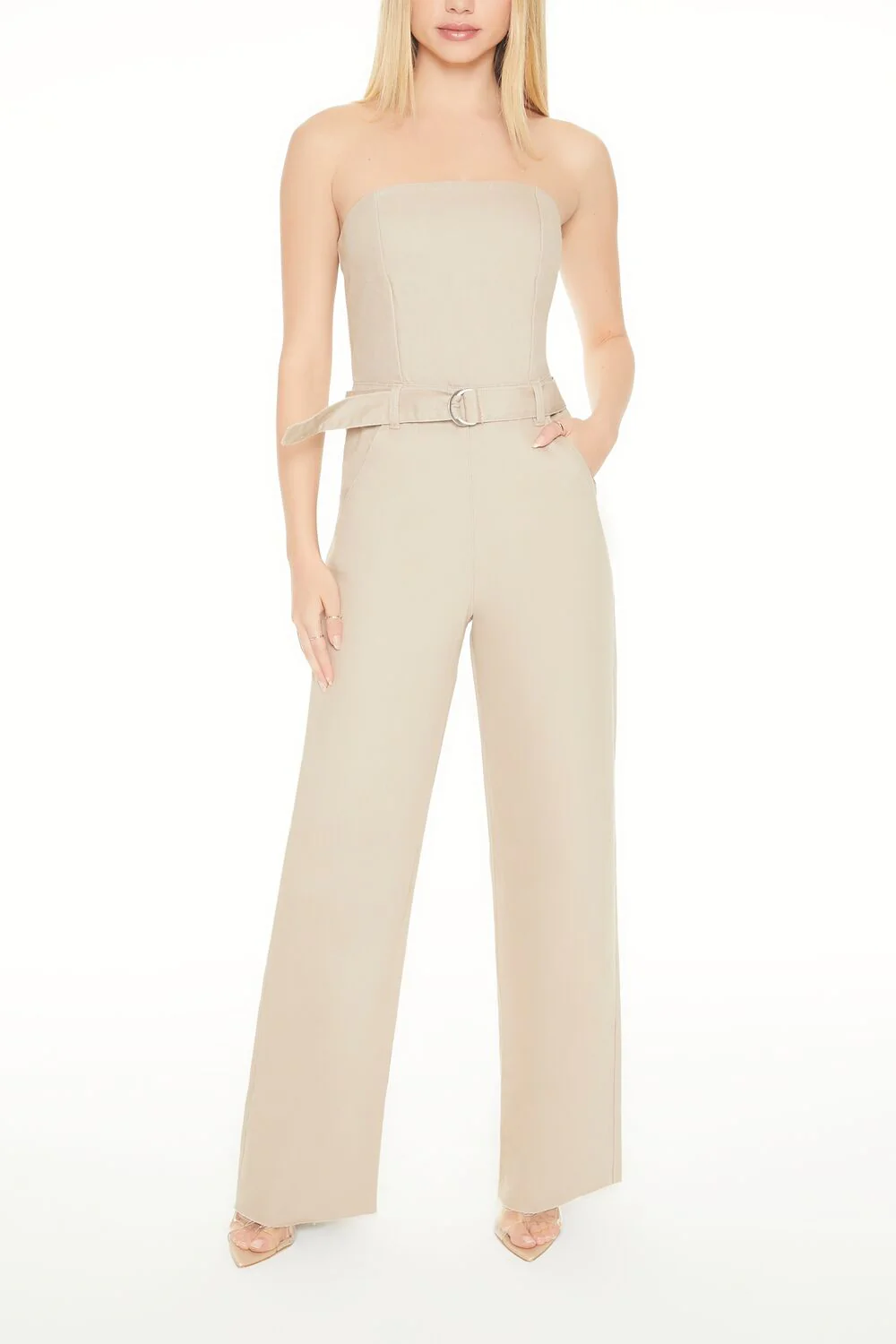 Strapless Belted Denim Jumpsuit - Image 4