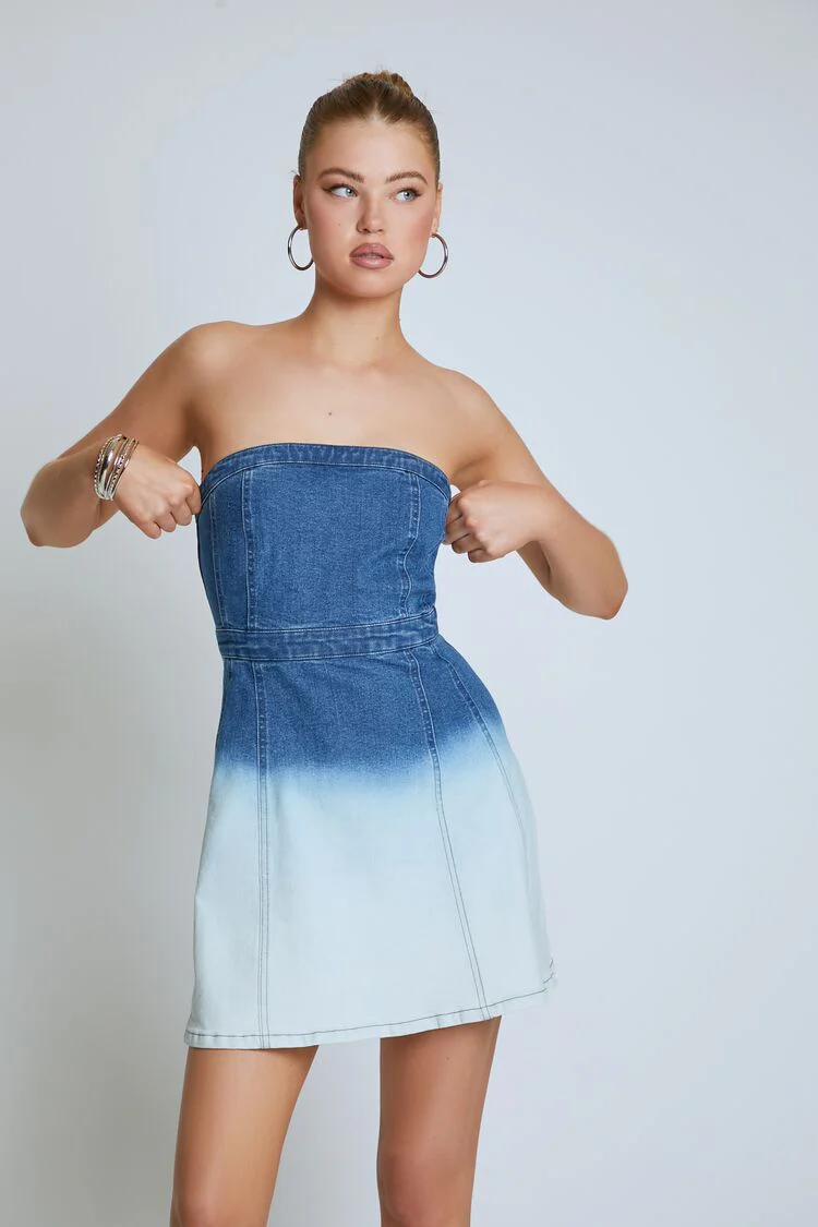 Strapless Dip-Dye Denim Mini Dress - Image 2