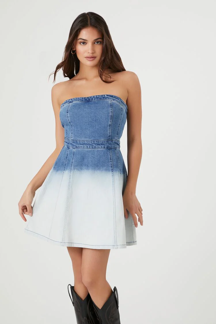 Strapless Dip-Dye Denim Mini Dress - Image 7