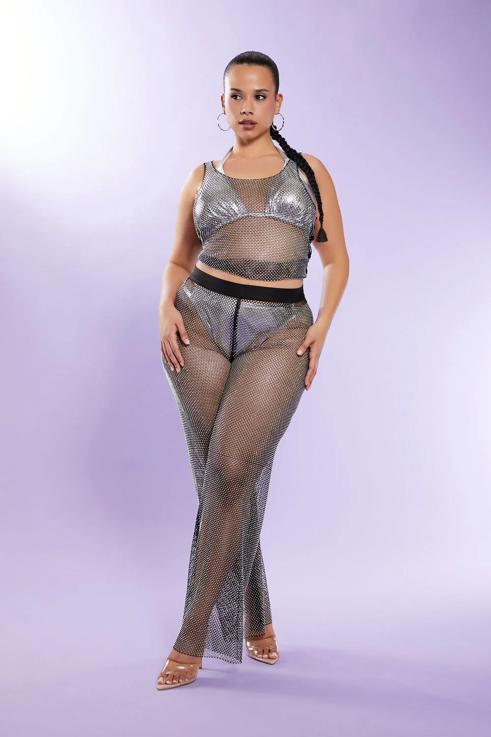 Plus Size Rhinestone Mesh Tank Top - Image 4