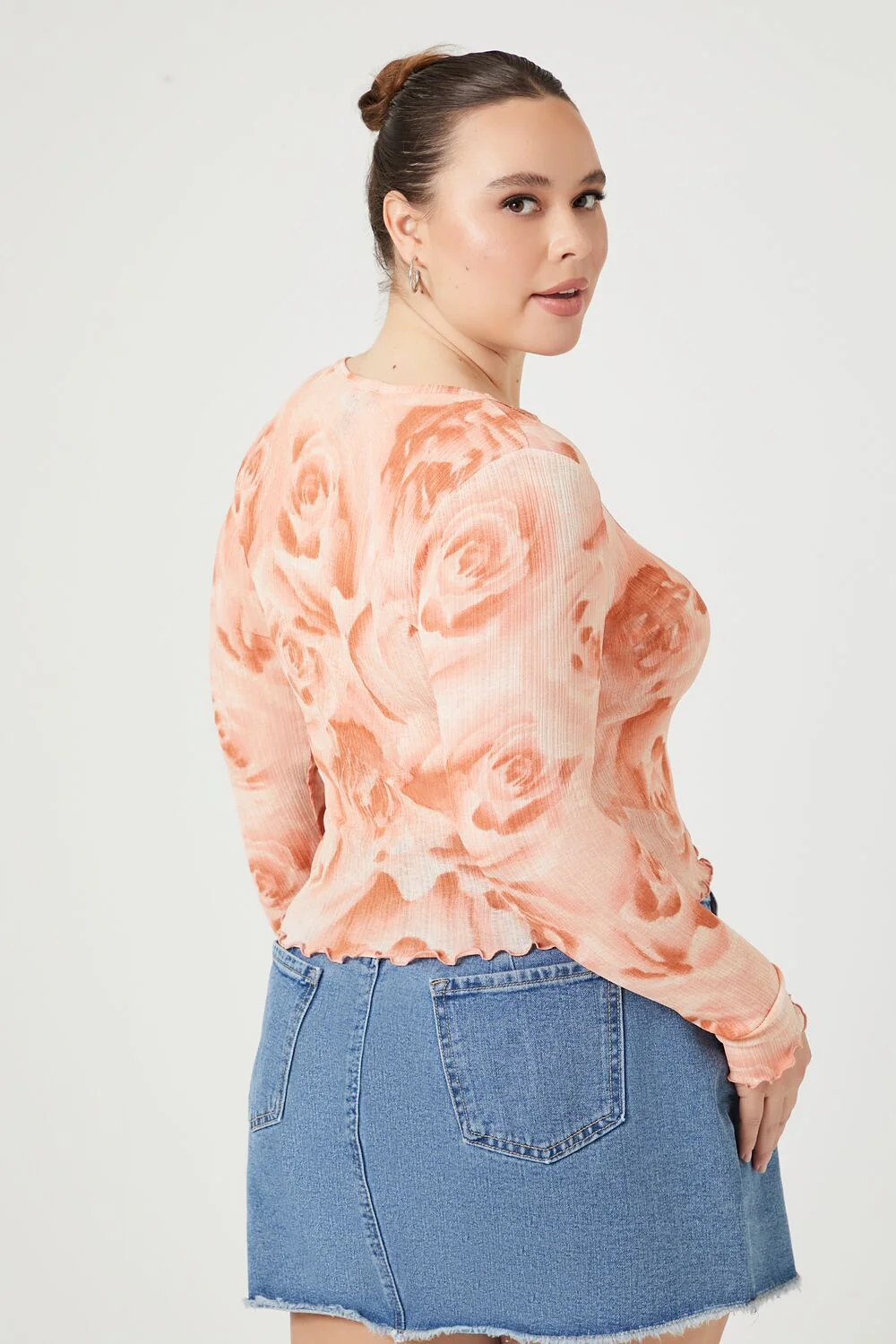 Plus Size Ribbed Rose Print Top - Image 3