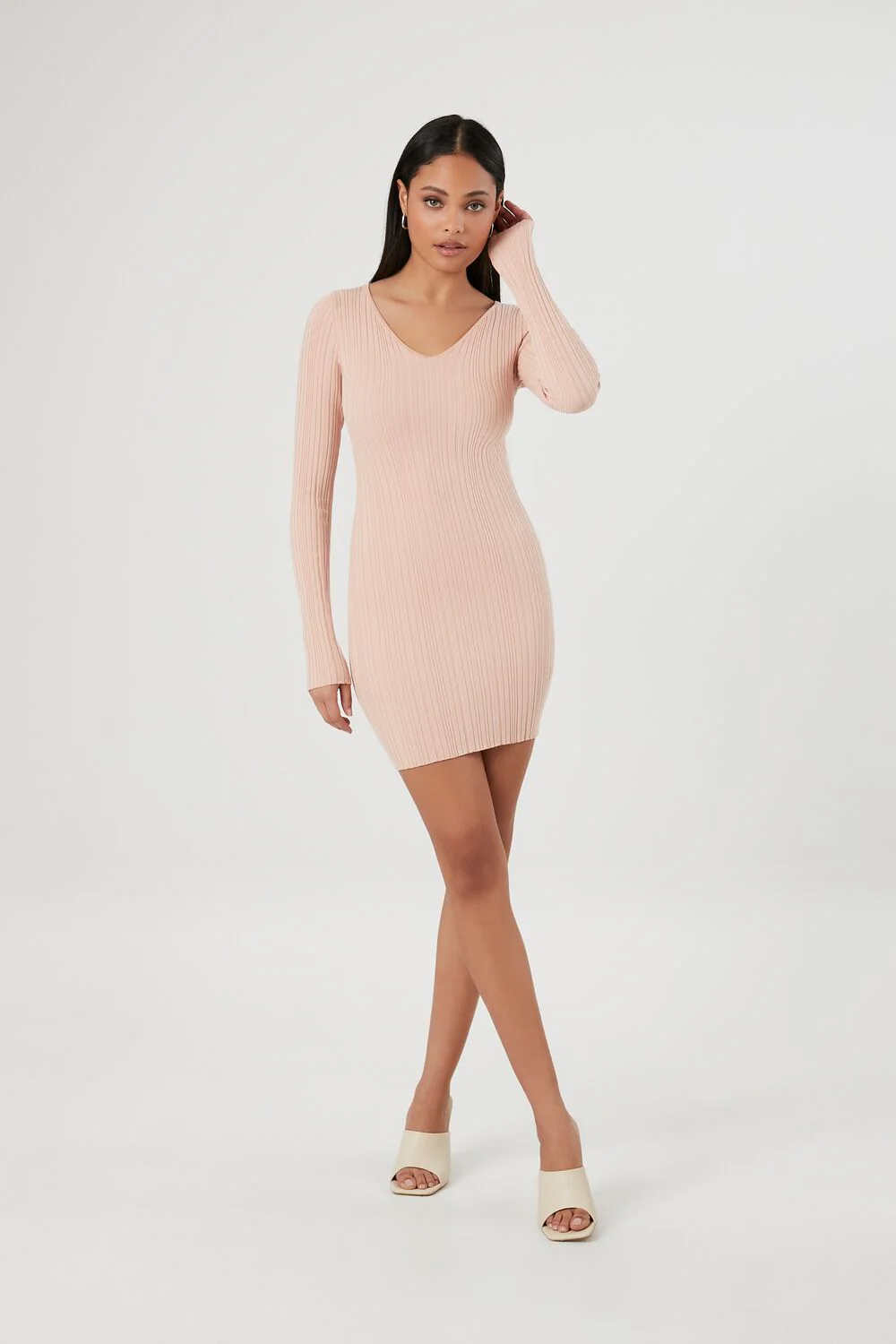Bodycon Ribbed Sweater Dress - Image 4