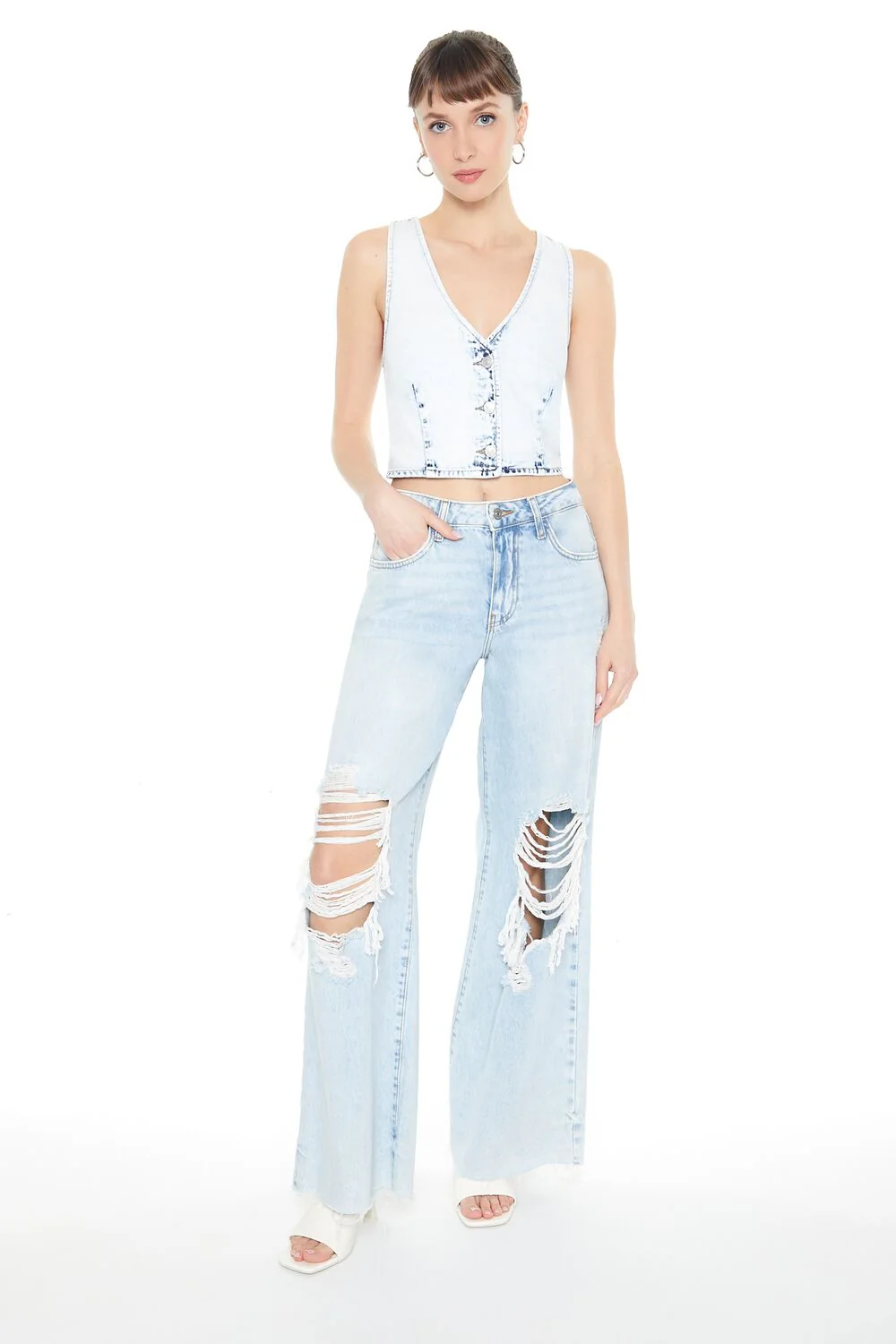 Cropped Bleach Wash Vest - Image 4