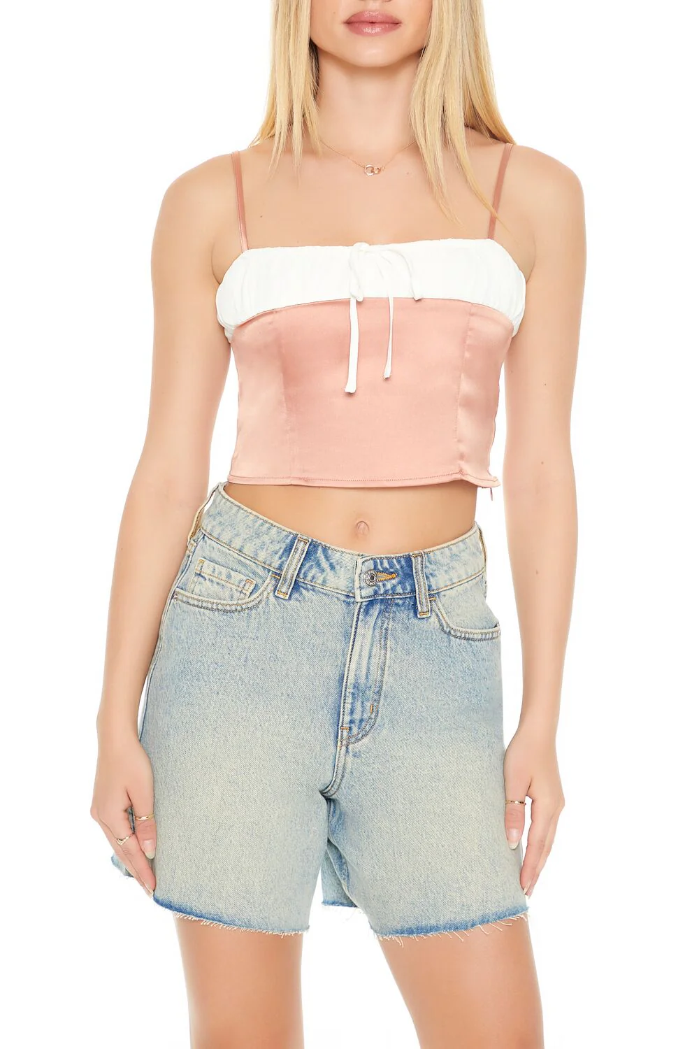 Cropped Satin Colorblock Cami - Image 5