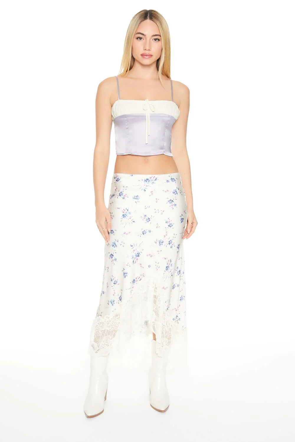 Cropped Satin Colorblock Cami - Image 9