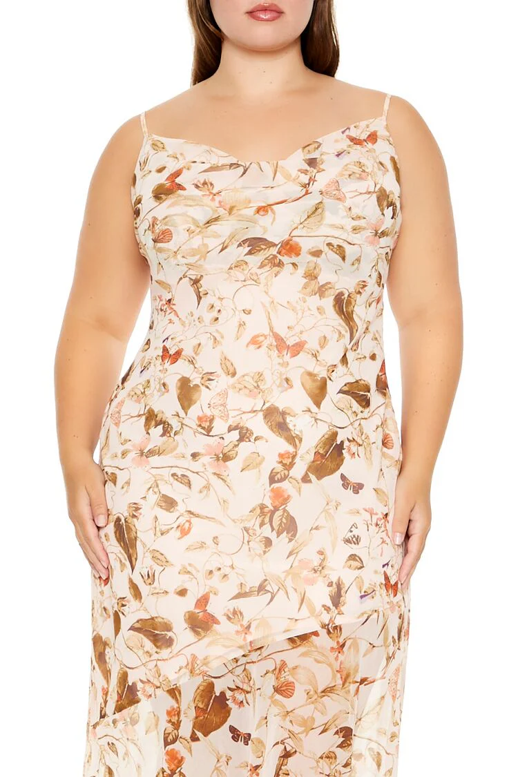 Plus Size Chiffon Floral Print Midi Dress - Image 2