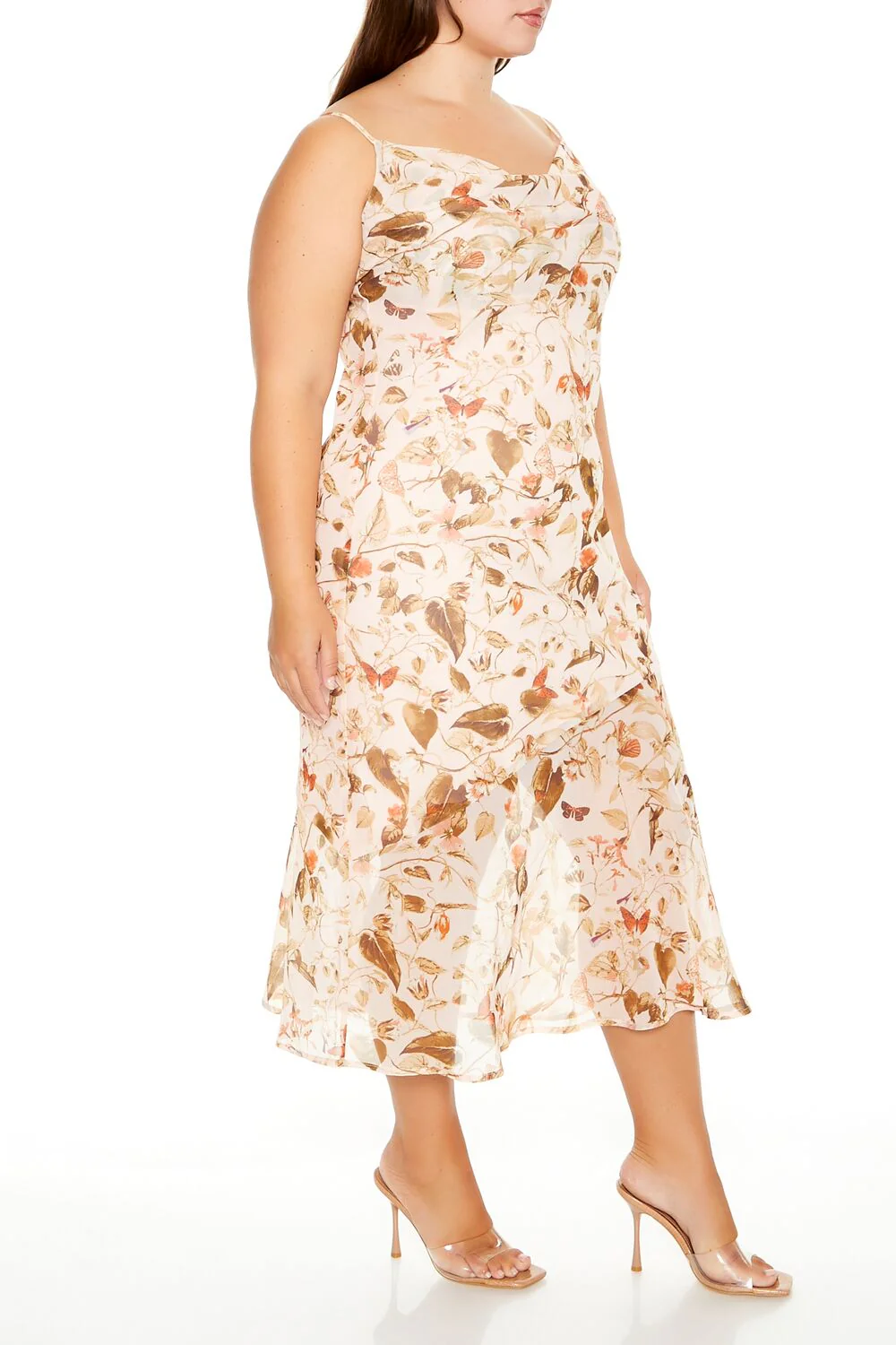 Plus Size Chiffon Floral Print Midi Dress - Image 3