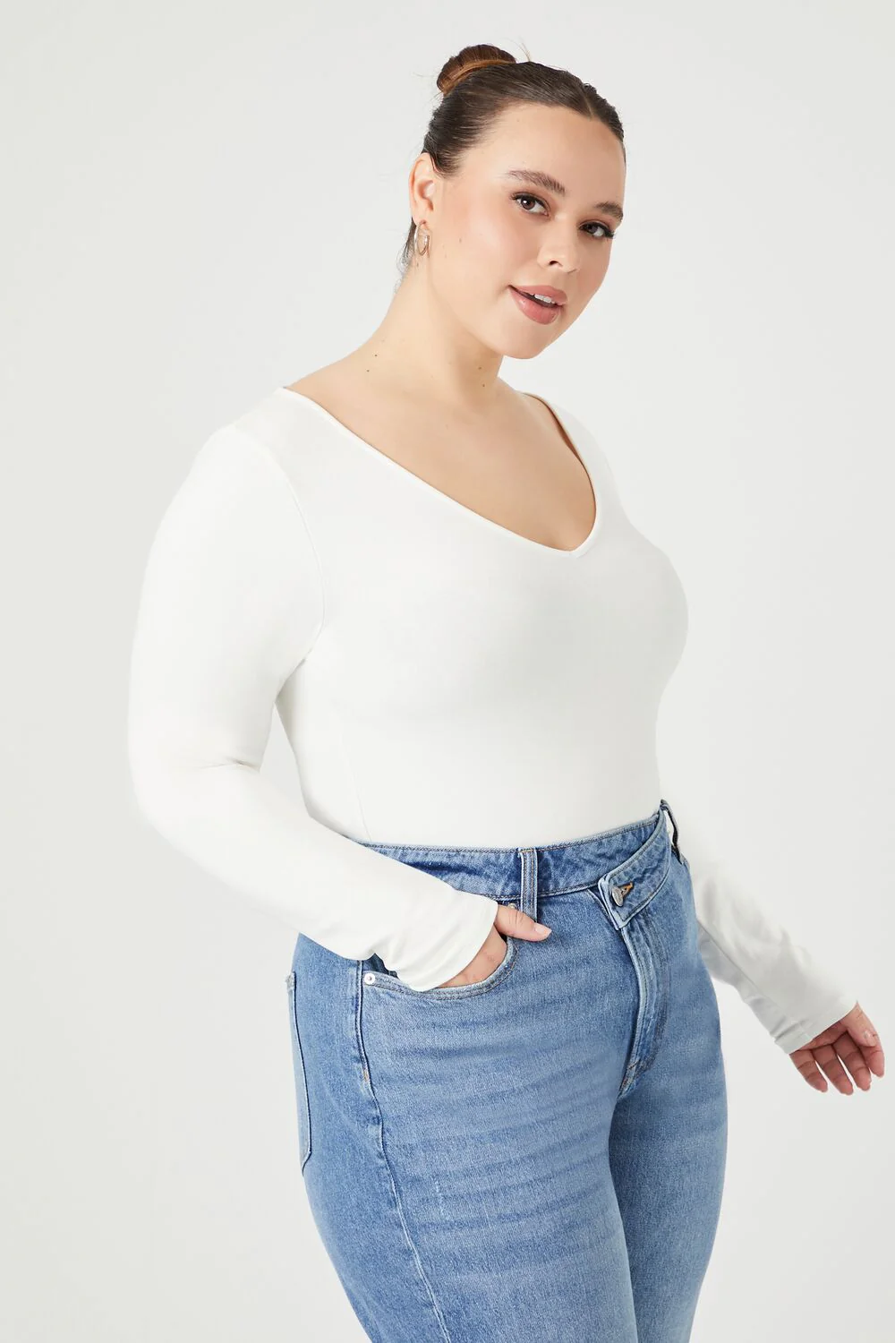 Plus Size Fitted V-Neck Bodysuit - Image 2