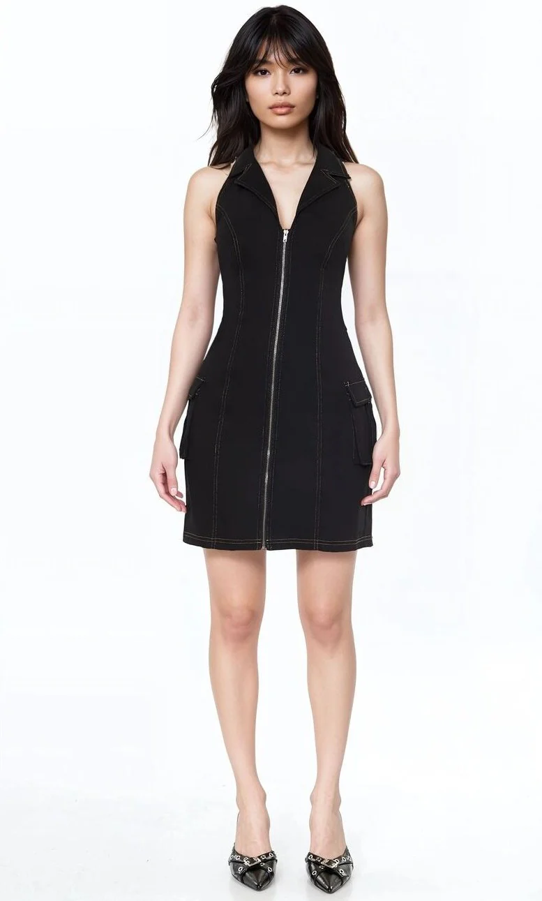 Denim Halter Mini Dress - Image 2