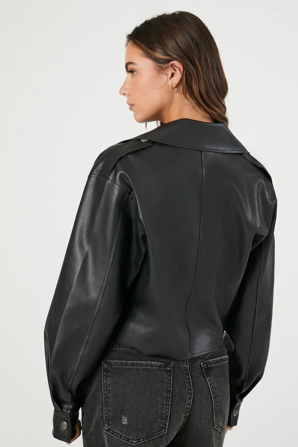 Cropped Faux Leather Jacket - Image 3
