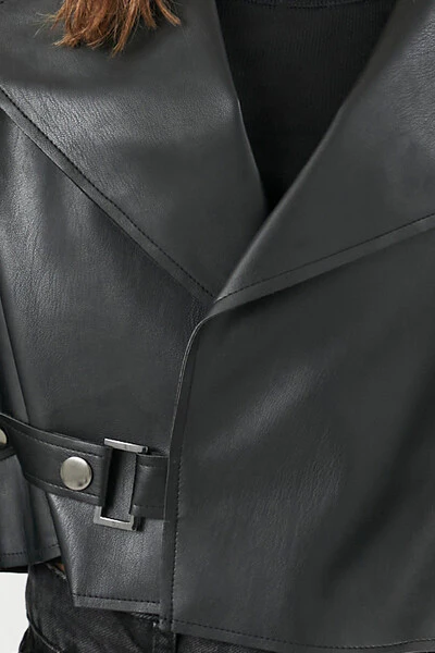 Cropped Faux Leather Jacket - Image 5