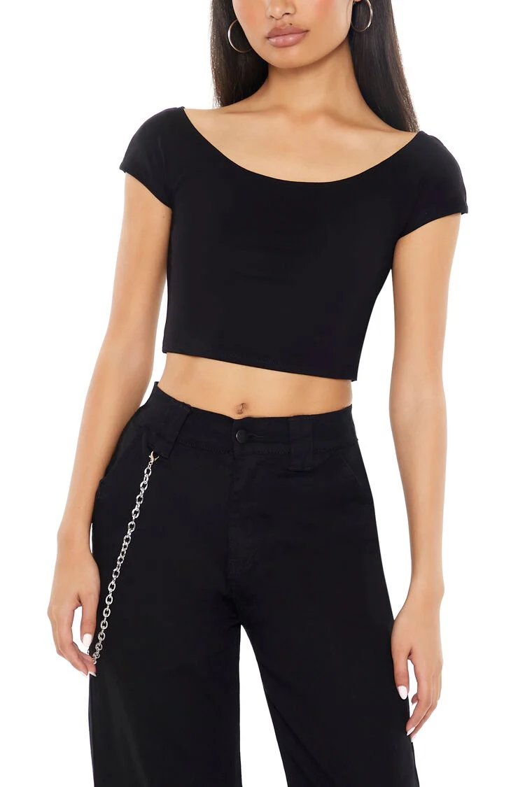 Cropped Boat-Neck Tee - Image 5
