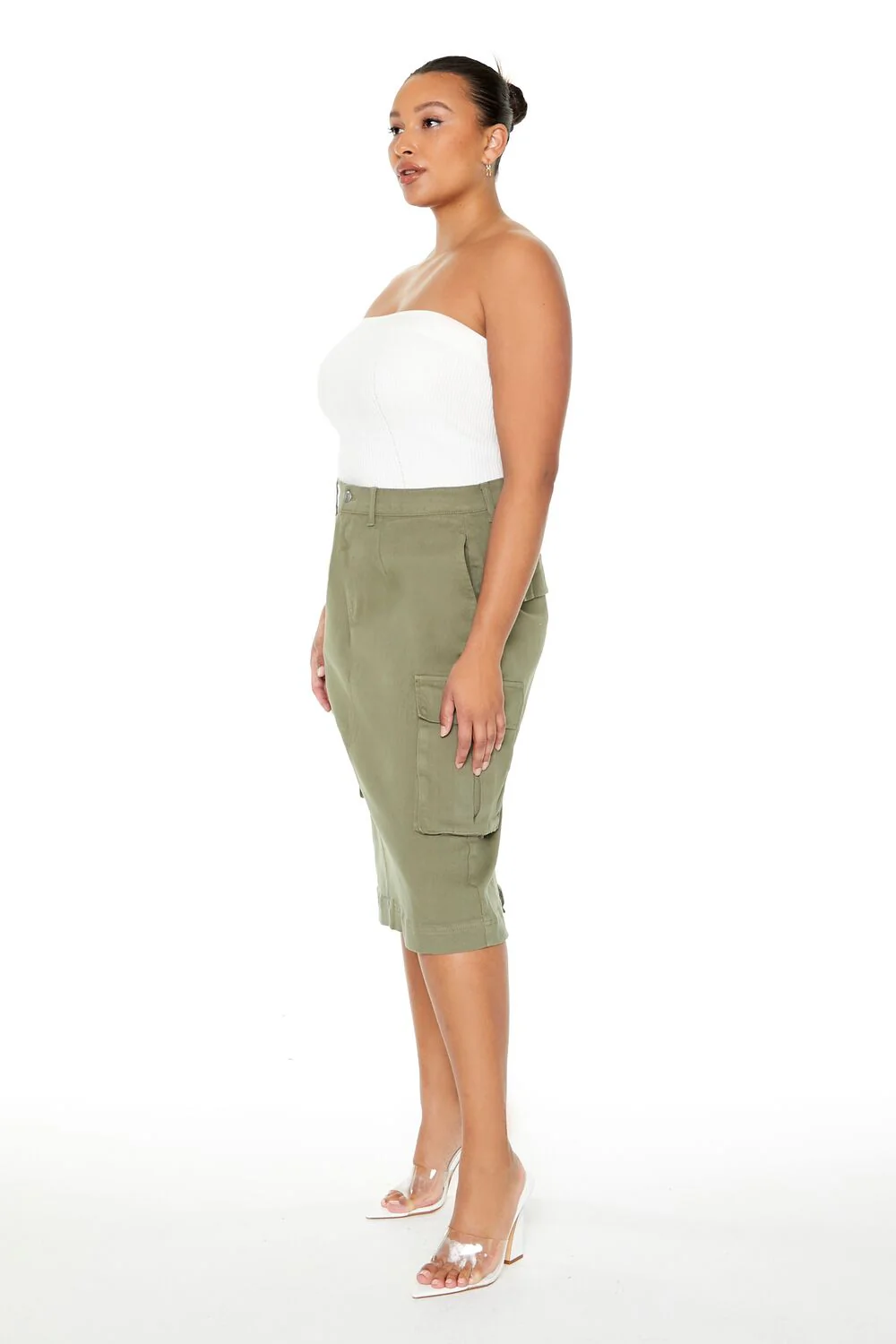 Plus Size Twill Midi Cargo Skirt - Image 2