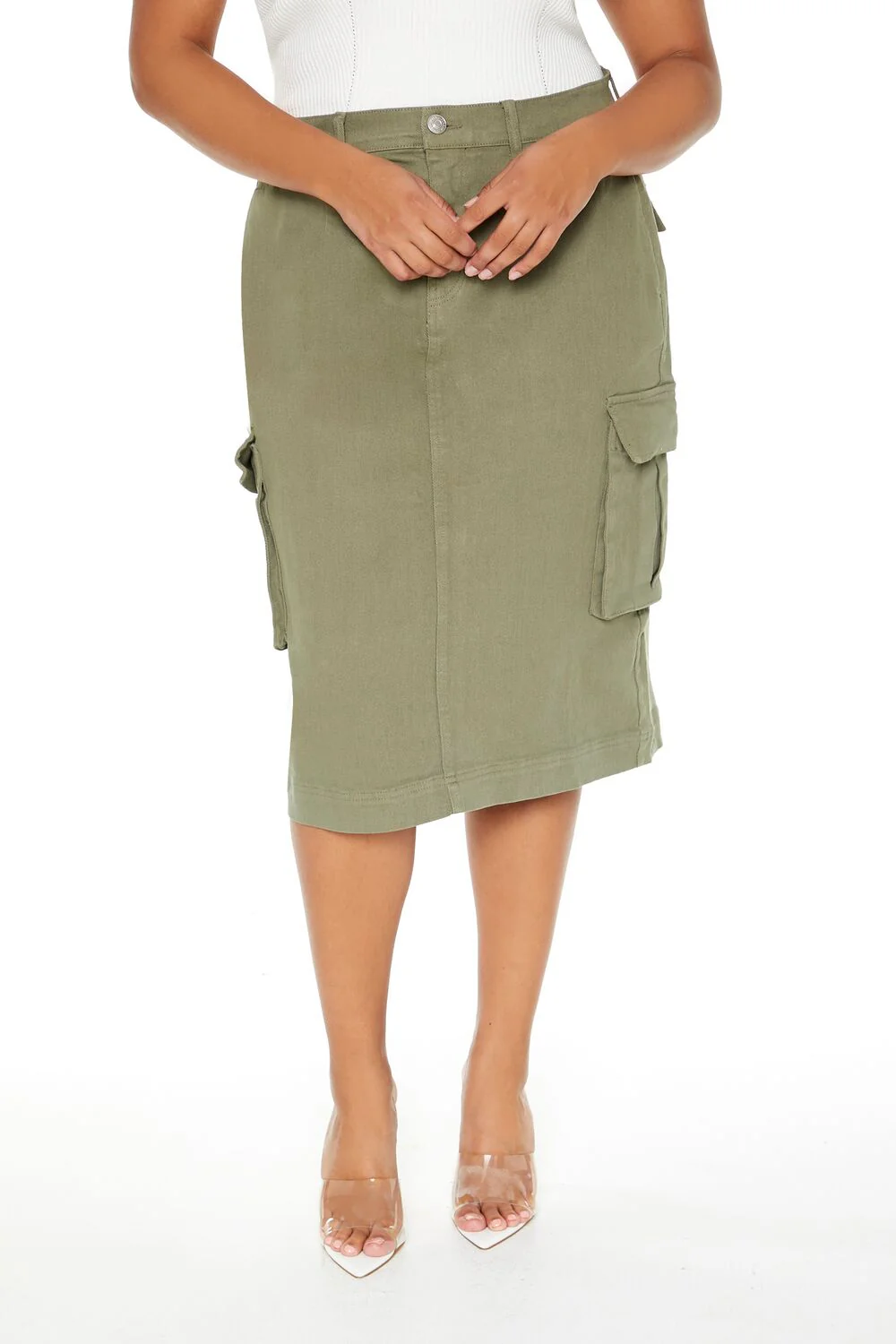 Plus Size Twill Midi Cargo Skirt - Image 4
