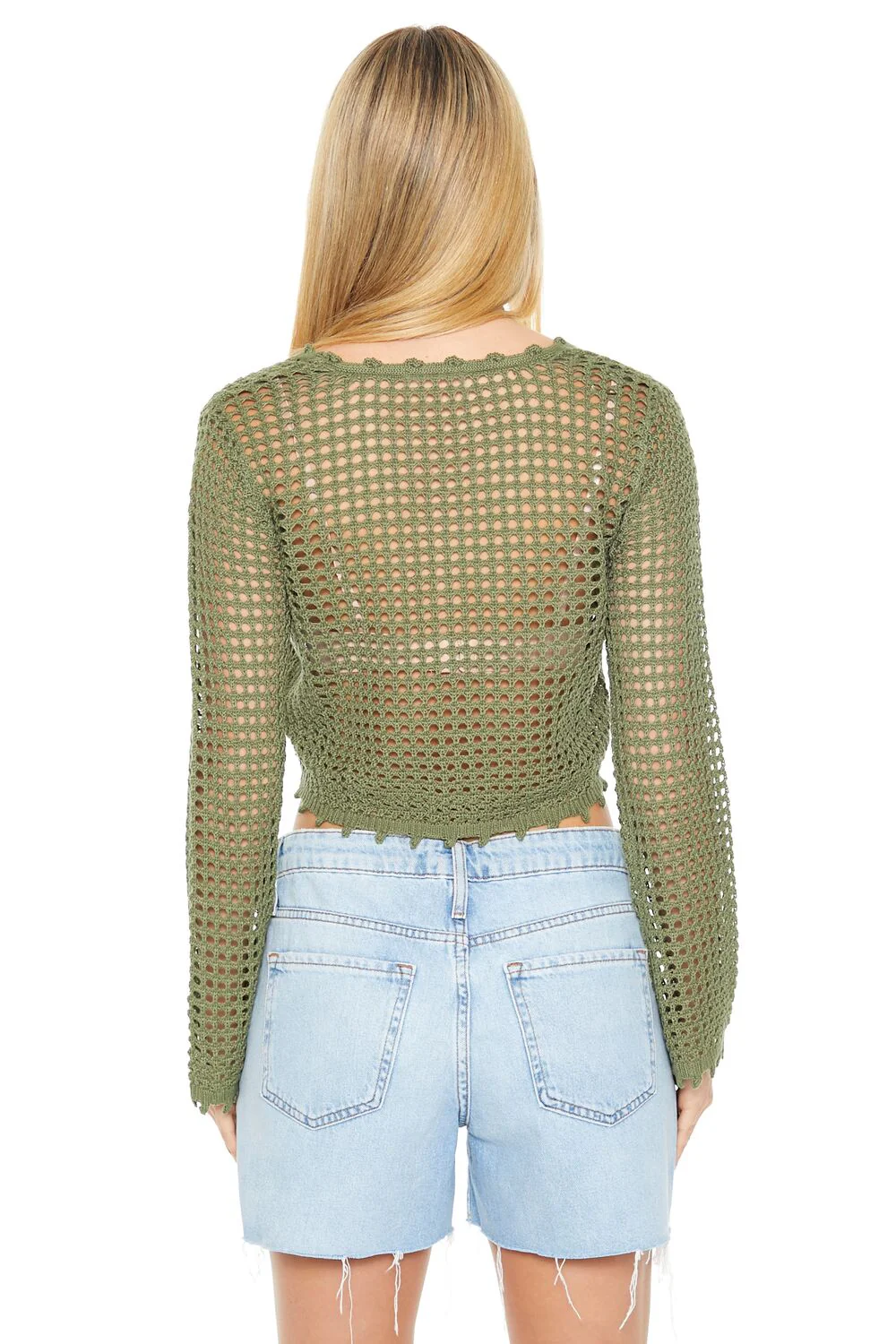Sheer Crochet Cardigan Sweater - Image 3