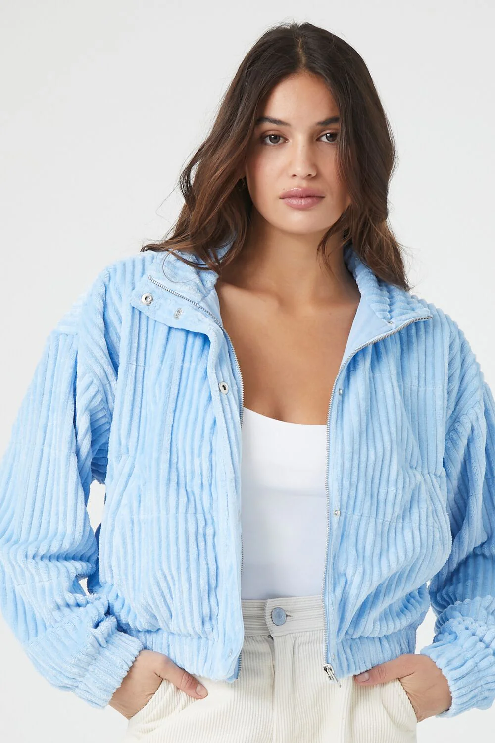 Ribbed Cropped Bomber Jacket - Image 2
