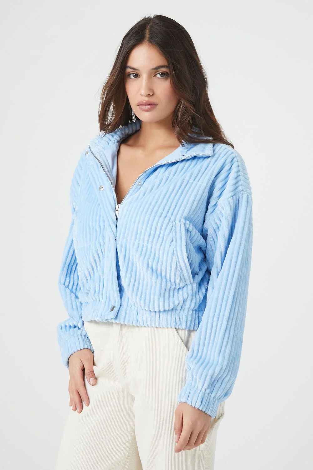 Ribbed Cropped Bomber Jacket - Image 3