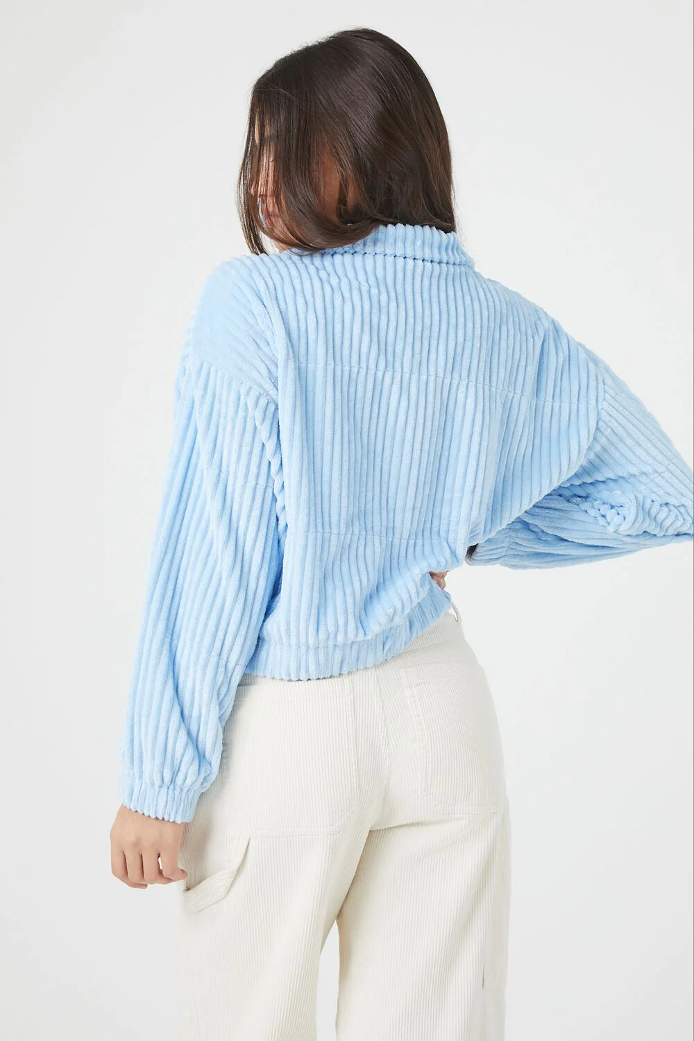 Ribbed Cropped Bomber Jacket - Image 4