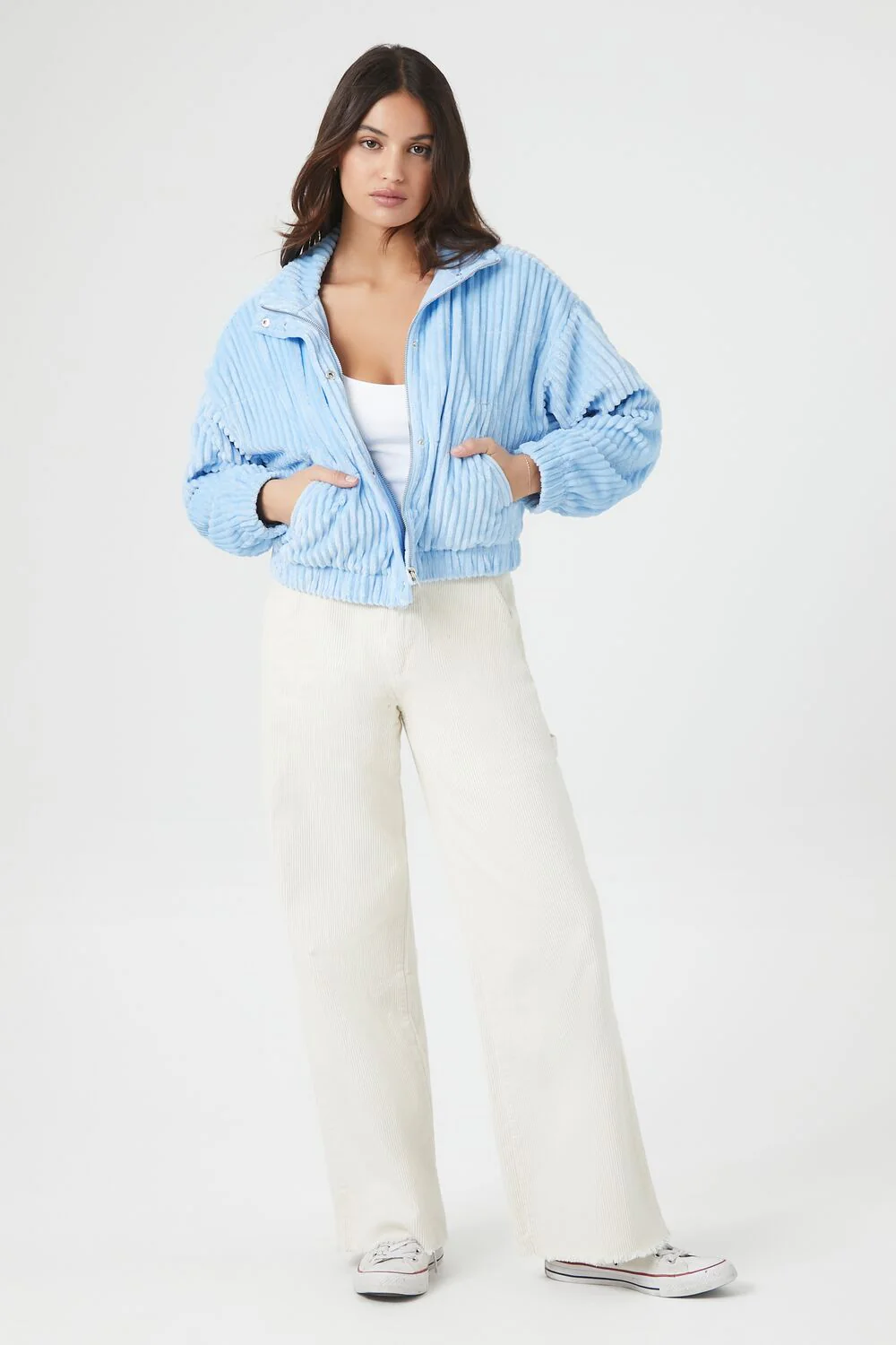 Ribbed Cropped Bomber Jacket - Image 5