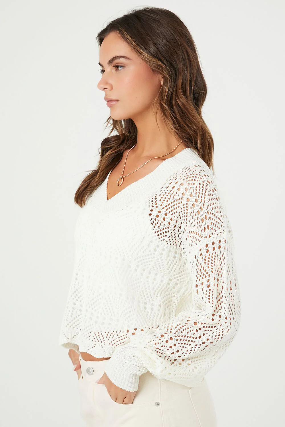 Cropped Open-Knit Sweater - Image 2