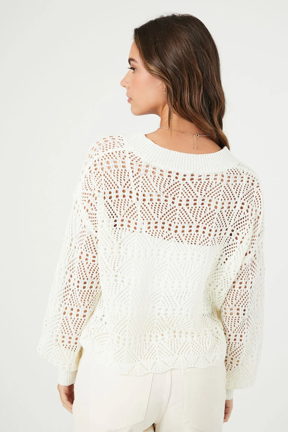 Cropped Open-Knit Sweater - Image 3
