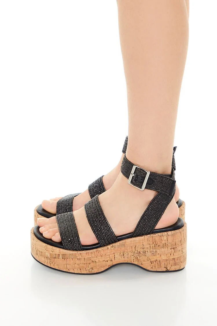 Strappy Cork Platform Wedges - Image 2